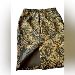 Calvin Klein Pencil Skirt Gold Floral Black Jacquard Skirt Sz 4